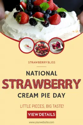 Online Editable National Strawberry Cream Pie Day Pinterest Graphic