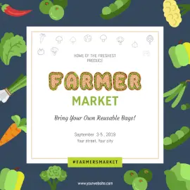 Online Editable Blue Farmer Market Social Media Post