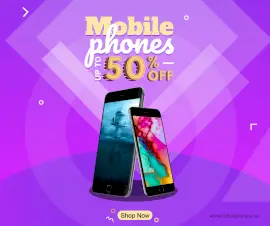 Online Editable Blue Mobiles Offer Phones Mockup