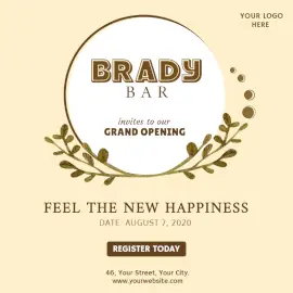 Online Editable Brady Bar Opening Social Media Post