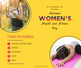 Online Editable National Women's Health and Fitness Day September 28 Informational Facebook Post