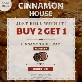 Online Editable Red Cinnamon Roll Day October 4 Cafe Offer Social Media Post