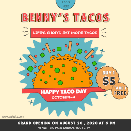Online Editable Taco Day October 4 with Illustration Instagram Ad