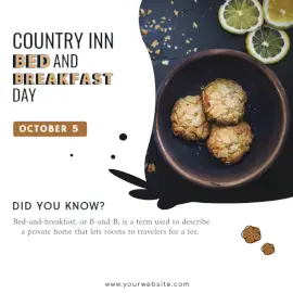 Online Editable Country Inn Bed and Breakfast Day October 5 Social Media Post