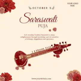 Online Editable Saraswati Puja Devotional Social Media Post