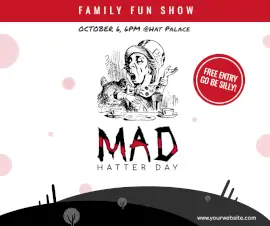 Online Editable Mad Hatter Day October 6 Facebook Post