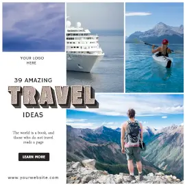 Online Editable Travel Bucket List Ideas 4 Grid Photo Collage
