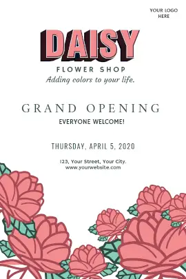 Online Editable Soft Pink 3D Font Flower Shop Opening Tumblr Graphic