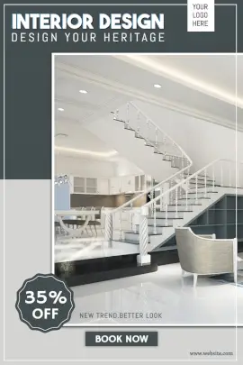 Online Editable Dark and Light Gray Interior Design Offer Pinterest Graphic