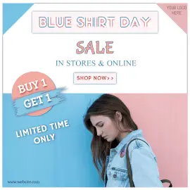 Online Editable Blue Shirt Sale Pink and Blue Sale Instagram Ad