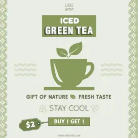 Online Editable Iced Green Tea Offers Social Media Post