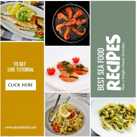Online Editable Seafood Dishes Recipes 5 Grid Photo Collage