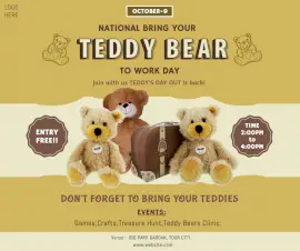 Online Editable National Bring Your Teddy Bear To Work Day Facebook Post