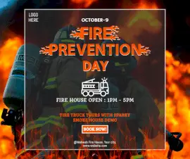 Online Editable Fire Prevention Day October 9 Fire Truck Demonstration Event Facebook Post