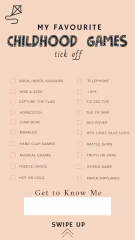 Online Editable List of Favourite Childhood Games Memories Story Design