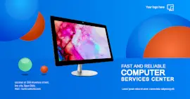 Online Editable Blue Computer Service Center Photo Mockup