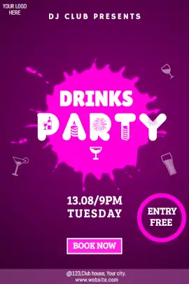 Online Editable Dark Magenta Drinks Party Announcement Tumblr Graphic