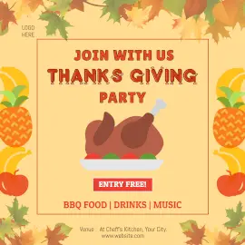 Online Editable Thanksgiving Party Instagram Ad