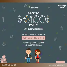 Online Editable Back To School Party Social Media Post