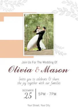 Online Editable Leafy Vector Wedding Portrait Invitation