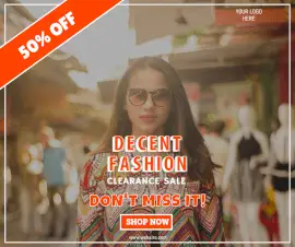 Online Editable Orange Fashion Clearance Sale Facebook Post