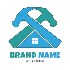Online Editable Cyan and Blue Hammers Architecture & Construction Logo