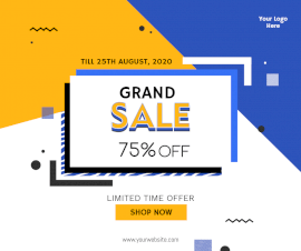 Online Editable Yellow and Blue Grand Sale Facebook Post