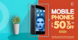 Online Editable Blue Mobile Phones Offer Photo Mockup