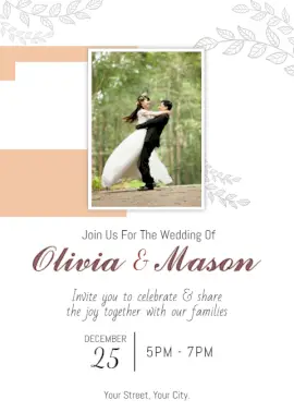 Online Editable Leafy Pattern Wedding Wedding Invitation