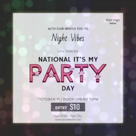 Online Editable National It's My Party Day Event Social Media Post
