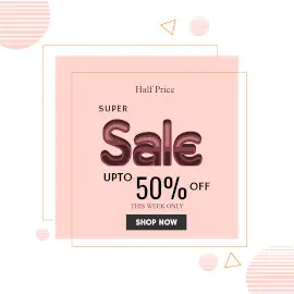 Online Editable Abstract Half Price Super Sale Facebook 3D Post