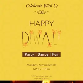 Online Editable Yellow Happy Diwali Instagram Ad