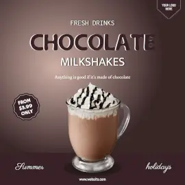 Online Editable Chocolate Milkshake for Summer Holiday Facebook 3D Post