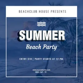 Online Editable Summer Beach Party at Beachclub Facebook 3D Post