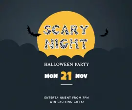 Online Editable Black and Yellow Scary Halloween Party Fashion Facebook Post