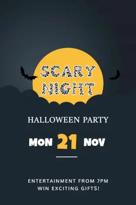 Online Editable Black and Yellow Scary Halloween Party Fashion Pinterest Graphic