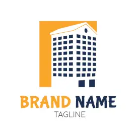 Online Editable Yellow and Blue Tall Building Architecture & Construction Logo