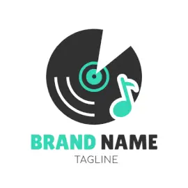 Online Editable Green and Grey Disc and Music Note Logo