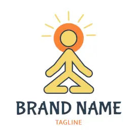 Online Editable Yellow and Orange Meditating Human Illustration Yoga Logo