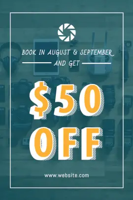 Online Editable Dark Green Camera Sale Offer Pinterest Graphic