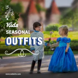 Online Editable White and Blue 3D Font Kids Outfit Social Media Post