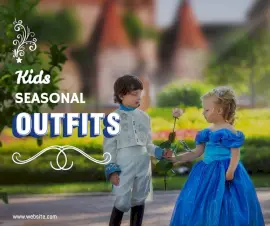 Online Editable White and Blue 3D Font Kids Outfit Facebook Post