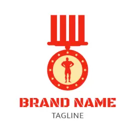 Online Editable Yellow and Red Fit Man Medallion Gym & Fitness Logo