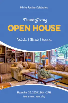 Online Editable Thanksgiving Open House Party Pinterest Graphic