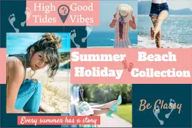 Online Editable Summer Beach Vacations Collection 6 Square Medium Grid