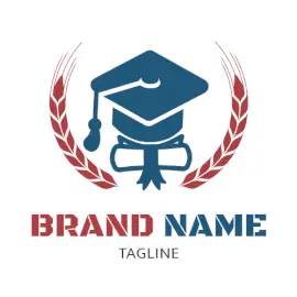 Online Editable Blue and Red Graduation Illustration Education & School Logo