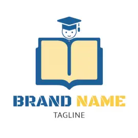 Online Editable Blue and Yellow Book and Human Illustration Education & School Logo