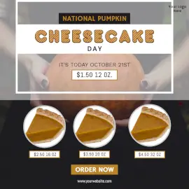 Online Editable National Pumpkin Cheesecake Day Social Media Post