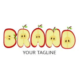 Online Editable Apple Slice Fancy Text Food & Drink Logo