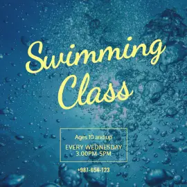 Online Editable Swimming Class with Stylish Yellow Font Instagram Ad